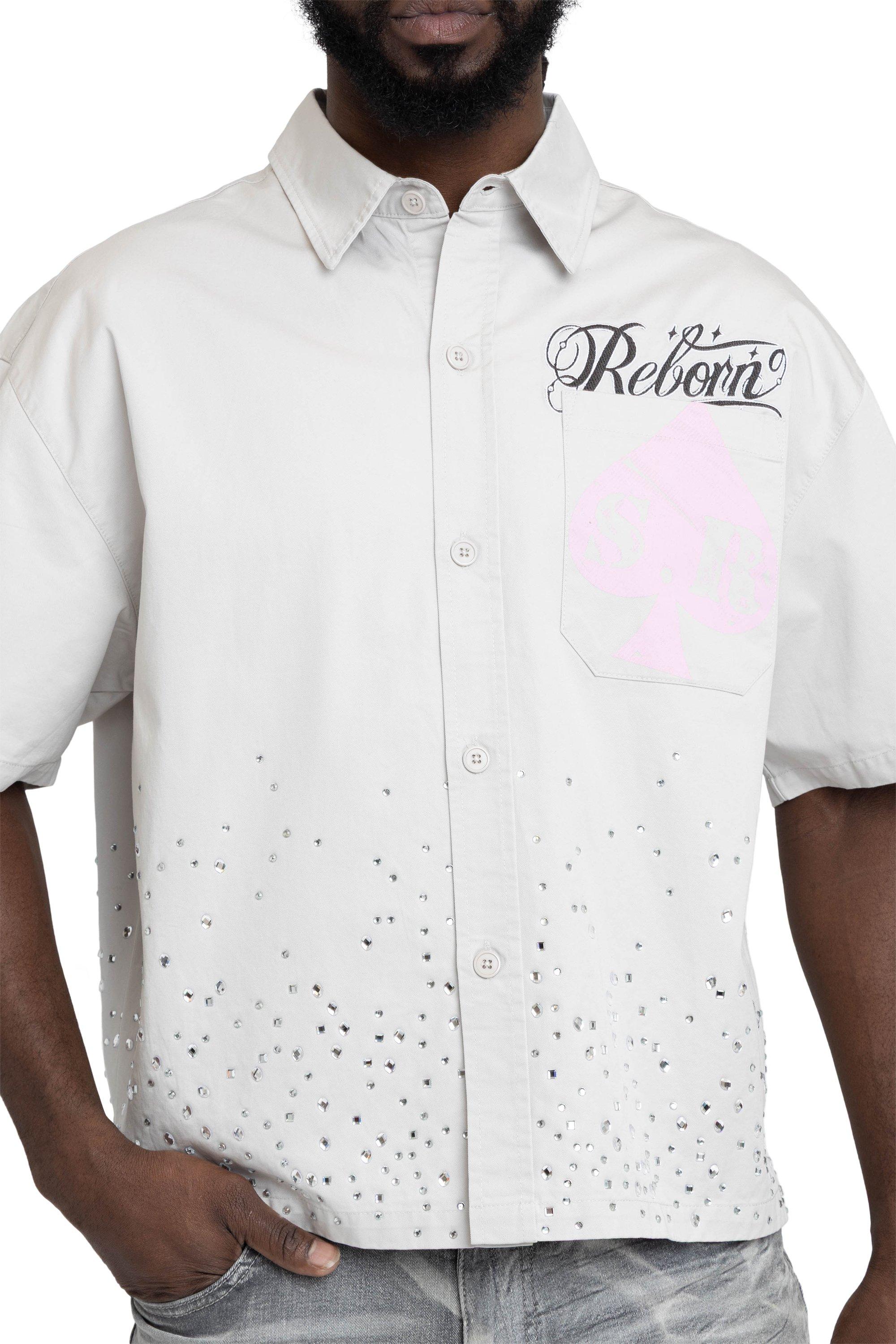 Smoke Rise Men's Rhinestone Shirt - Lunar - GREY